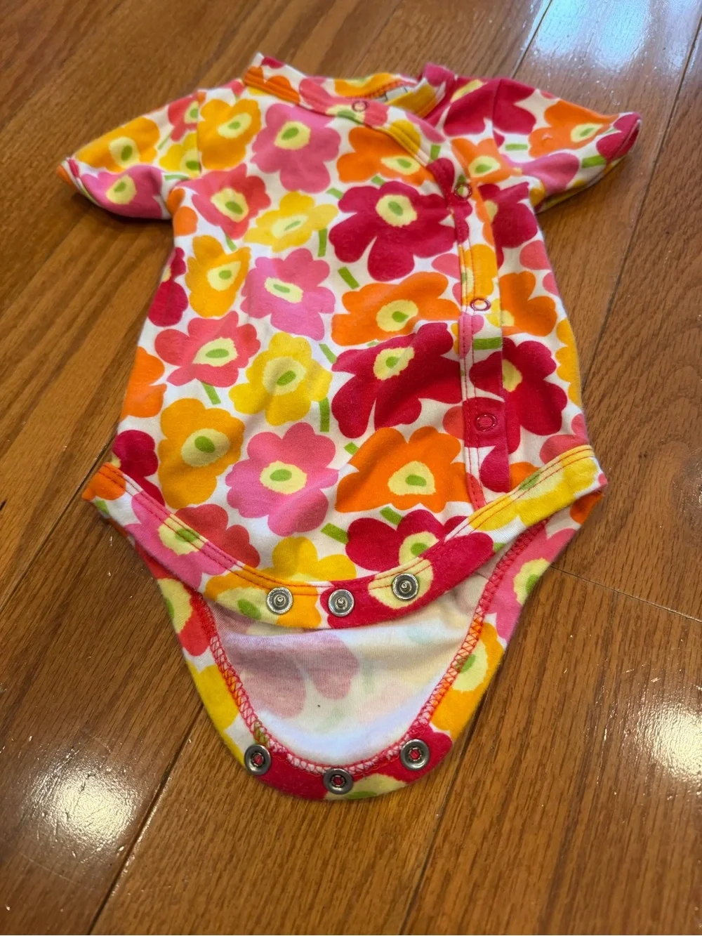 Marimekko Kids Floral One-Piece Bodysuit in Multi Pink/Orange 3 months